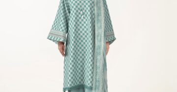 Women's 3-Piece Printed Lawn Suit – Teal Green Circle Geo Print with Floral Border Dupatta