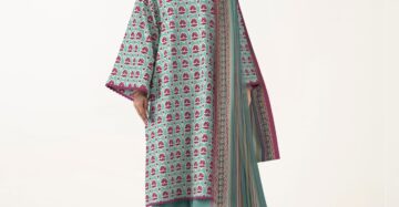 Women's 3-Piece Printed Lawn Suit – Teal & Magenta Floral Block Print with Striped Dupatta