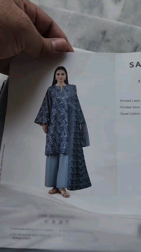 Women's 3-Piece Printed Lawn Suit – Steel Blue Floral Pattern with Geometric Dupatta - Image 2