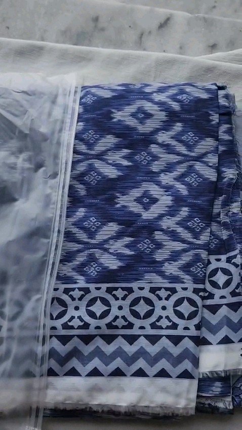 Women's 3-Piece Printed Lawn Suit – Steel Blue Floral Pattern with Geometric Dupatta - Image 4