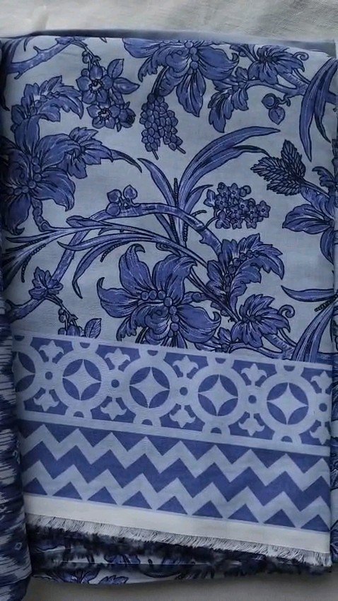 Women's 3-Piece Printed Lawn Suit – Steel Blue Floral Pattern with Geometric Dupatta - Image 3