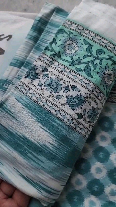 Women's 3-Piece Printed Lawn Suit – Teal Green Circle Geo Print with Floral Border Dupatta - Image 3