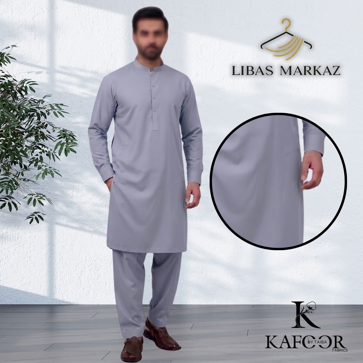 Kafoor by Taiba — Men's Wash & Wear Unstitched Suit | Silver Grey Plain Dyed
