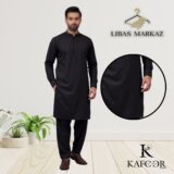 Kafoor — Men's Wash & Wear Unstitched Suit | Classic Black Plain Dyed