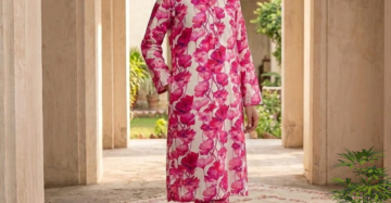 Women's 2-Piece Printed Lawn Suit — White & Hot Pink Large Floral Print