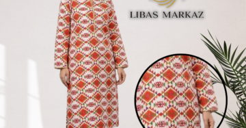 Women's 2-Piece Printed Lawn Suit — White & Red Geometric Tribal Print