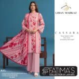 Aasteen by Fatima's Collection — 3-Piece Airjet Lawn Suit | Baby Pink & Red Floral Print with Embroidered Sleeves | Vol 2850 — Cassara