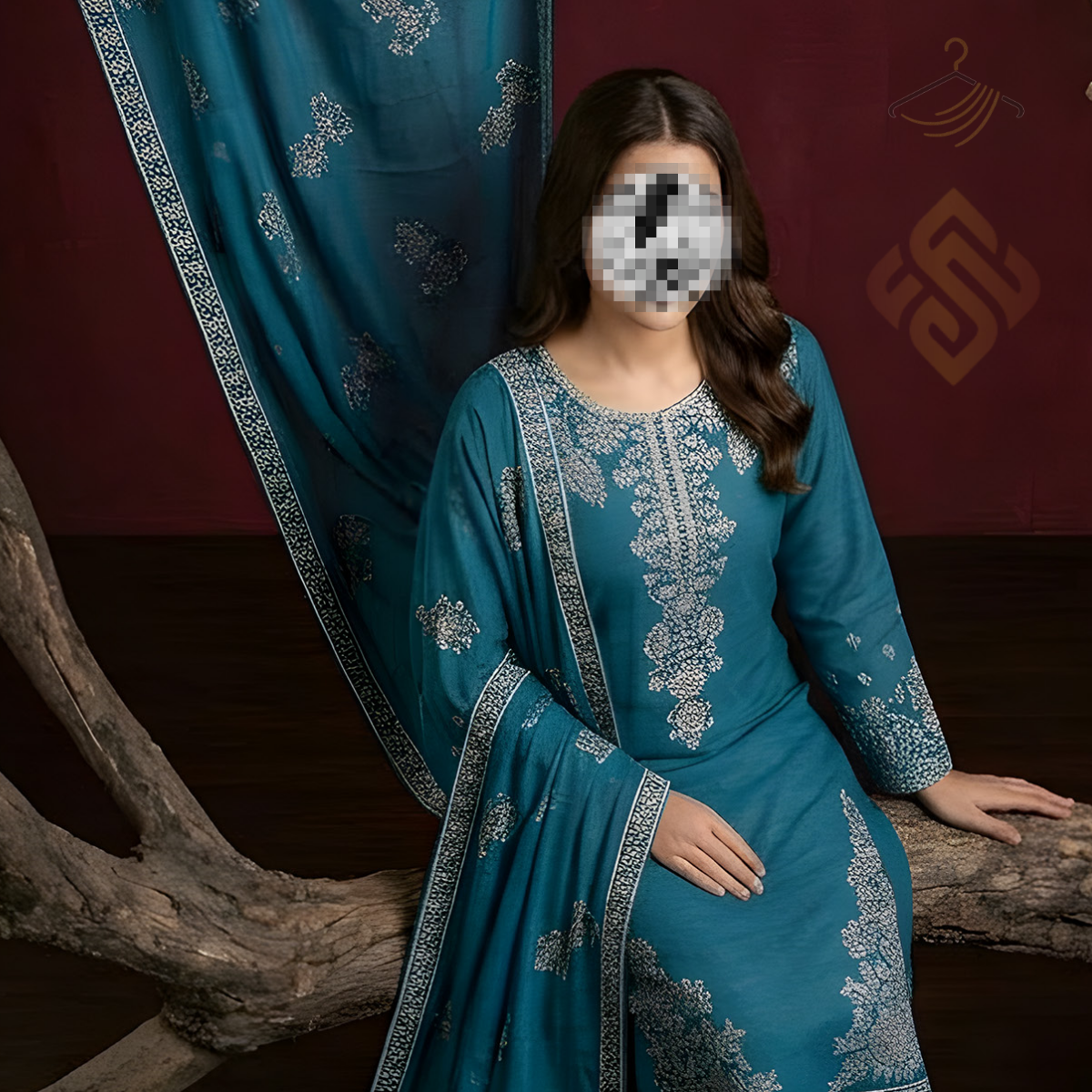 Sobia Waseem Specific Collection — 3-Piece Embroidered Doriya Lawn Suit | Teal Blue | Article-01 | Holiday Style - Image 3