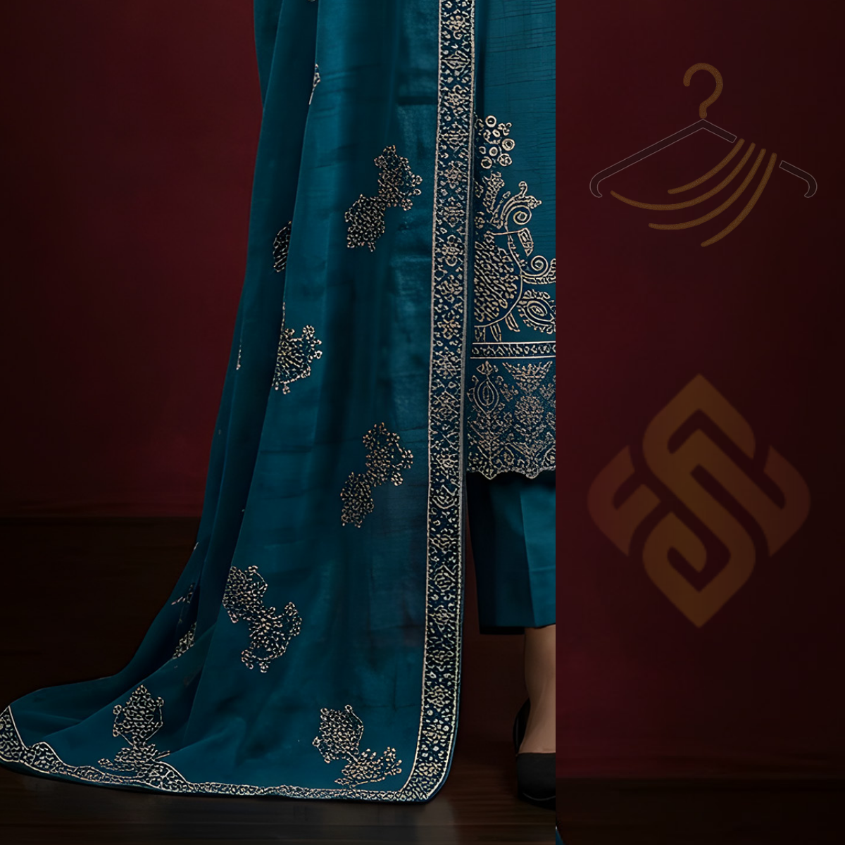 Sobia Waseem Specific Collection — 3-Piece Embroidered Doriya Lawn Suit | Teal Blue | Article-01 | Holiday Style - Image 2