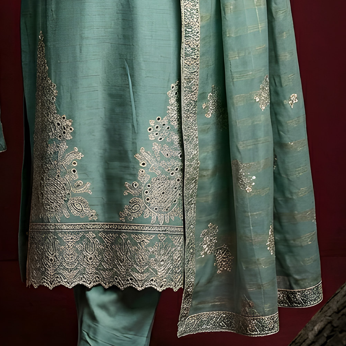 Sobia Waseem Specific Collection — 3-Piece Embroidered Doriya Lawn Suit | Teal Green | Article-06 | Holiday Style - Image 2